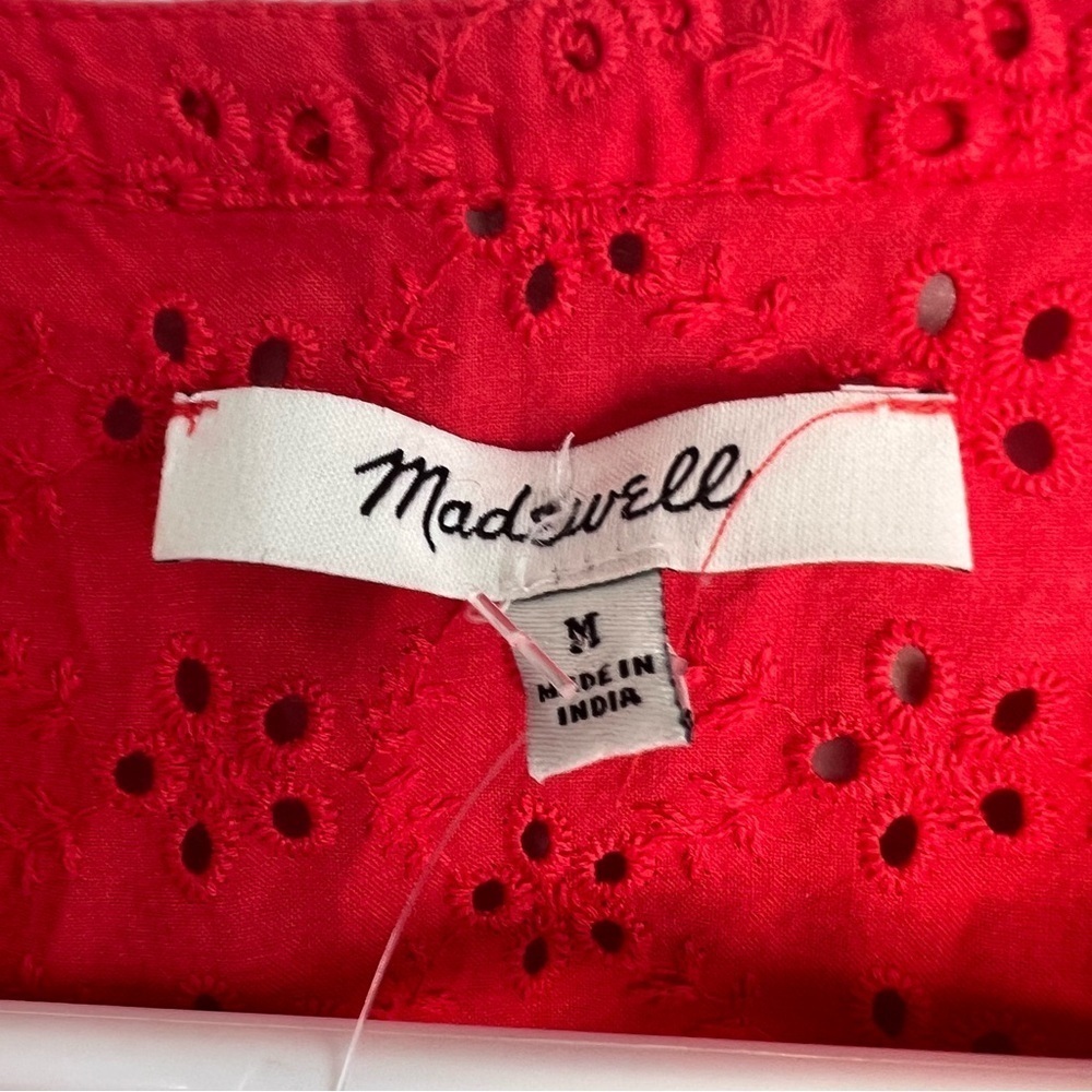 Madewell Red Button Up Ruffle Sleeve Bib Top Sz M Summer Contemporary Babydoll - Picture 5 of 12